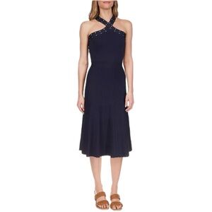 Michael Kors • NWT Studded-Neck Halter Dress • Midnight Blue • Large
